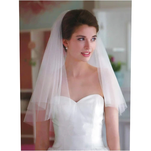 Bmirth 2 Tiers Bride Wedding Veil White Fingertip Length Bridal Tulle Hair Accessories with Flower Lace Edge and Comb (D-white)