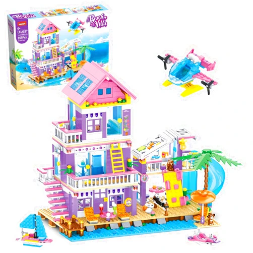 IKKOSYA Friends Seaside Villa Building Set, 955 Pcs Beach House Building Block Toys, STEM Creative Vacation Hut Brick Kit with Helicopter,Sailboat,Yacht,Birthday Gifts for Kids Girls Boys Age 6-12+