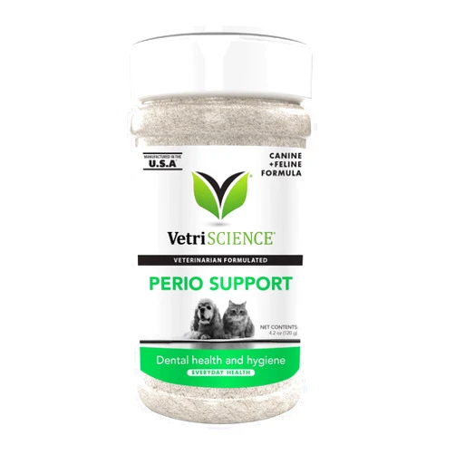 VetriScience Perio Support Cat & Dog Teeth Cleaning Dental Powder, 4.2oz - Cat & Dog Breath Freshener - Clinically Proven Plaque and Tartar Support