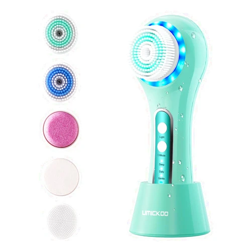 Umickoo Face Scrubber Exfoliator,Facial Cleansing Brush Rechargeable IPX7 Waterproof with 5 Brush Heads,Electric Face Spin Brush for Exfoliating, Massaging and Deep Cleansing