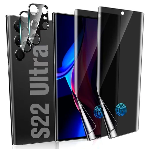 AFSKU 2+2 Pack Galaxy S22 Ultra Privacy Screen Protector, Flexible TPU Screen Protector and Glass Camera Lens Protector Friendly Support in-Screen Unlock,Anti Spy Protection for Samsung S22 Ultra 6.8 Inch