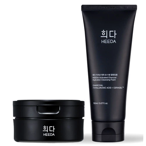 HEEDA All-In-One Double Cleansing Duo, Charcoal Ceramide Cleansing Balm & Hyaluronic Acid Foam Cleanser for Deep Purifying, Hydrating, and Balanced Skin (K-Beauty Vegan Skincare Set)