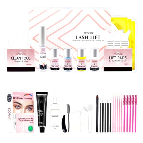 ECOFAN Lash Lift and Black Kit, Professional Eyelash Perm Kit and Black Eyelash & Eyebrow Set 3 in 1, Quick Lifting & Voluminous Coloring with Complete Tools for Salon Grade Home DIY