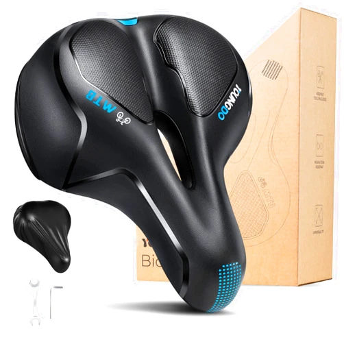 YOUNGDO Bike Seat - Comfortable Gel Foam Padded Leather Bicycle Seat, Wide Bike Saddle Cushion for Women and Men, Universal Fit, Shock Absorbing, Including Mounting Wrench, Allen Key, Waterproof Cover