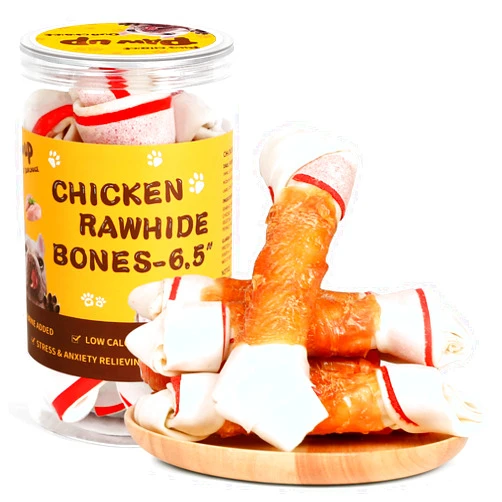 PAWUP Dog Treat Rawhide Bones with Chicken (6.5
