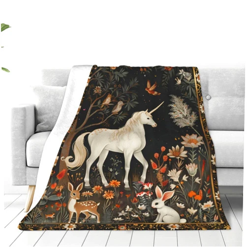 Sweetfox Unicorn Blanket Unicorn Throw Blanket for Girl Unicorn Forest Woods Decor Blanket Gifts for Adult Women Men Super Warm Soft Plush Lightweight Fleece Flannel Blanket Bedding Blanket for Kids 60