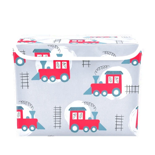 Krafig Toy Trains Foldable Storage Box Large Cube Organizer Bins Containers Baskets with Lids Handles for Closet Organization, Shelves, Clothes, Toys