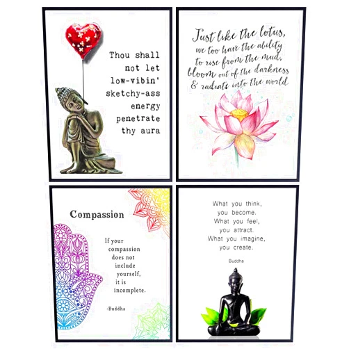 YELLOWBIRD ART & DESIGN Buddha Quotes Wall Decor - Buddha Statue Wall Art - Zen Meditation Decor - Inspirational Quote Wall Art - Spiritual Gifts for Women, Men - New Age Spa Room Decor - Yoga Wall Art - Buddhism Buddhist