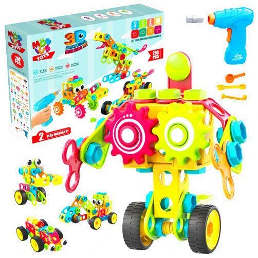 MOBIUS Toys MOBI-US Toys 260 Piece STEM Learning Toys Kids Construction Engineering Kit Building Block Toy Blocks Children Early Education Playset Power Drill w/Free IdeaBook, Clickable Ratchet, Age 3+ US-T260