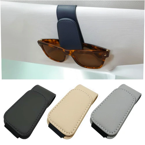 EldHus Sunglass Holder for Car Visor - 2 Pack Magnetic Car Glasses Holder Clip, Leather Eyeglass Holder for Car, Universal Vehicle Sunglasses Hanger Eyeglasses Mount, Black