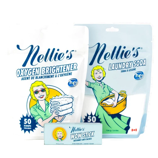 Nellie's Laundry Bundle - Environmentally Conscious Essentials: Chemical-Free Laundry Soda (50 Loads), Oxygen Brightener (50 Scoops), Stain-Fighting WOW Stick - Zero Waste
