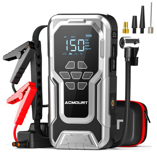 Acmount Jump Starter with Air Compressor, 150PSI Portable Tire Inflator & 3500A Car Battery Jump Starter(10.0L Gas & 8.0L Diesel), 12V Car Battery Booster Pack with Display, 3 Modes Emergency Light