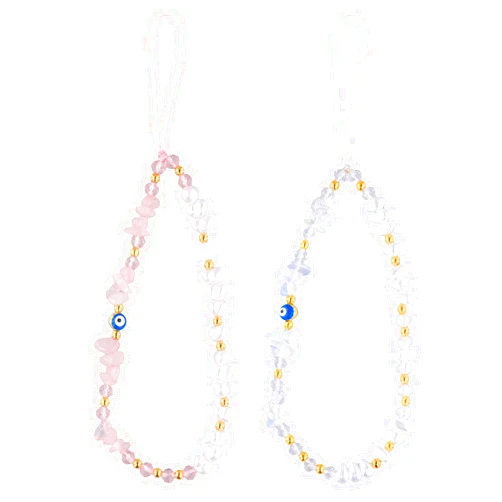 NQEUEPN 2pcs Beaded Phone Charms, Anti-Lost Evil Eye Phone Strap Evil Eye Beaded Lanyard Cell Phone String Strap Phone Wrist Strap Cute for Men Women Couple Gift (2 Colors)