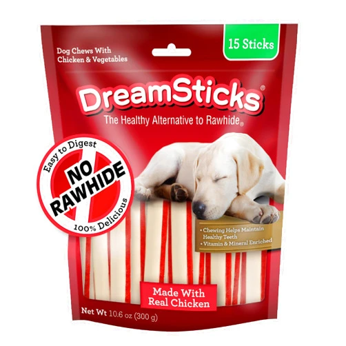 DreamBone DreamSticks With Real Chicken Chews For Dogs, 15 Count, These Easy-to-Digest Rawhide-Free Chews are a Dog’s Favorite Distraction