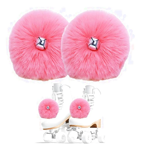 Blaward Roller Skate Pom Poms with Bells, 2 Pcs Tie-on Ice Skate Pompom Puff Balls for Women Girls, Fuzzy Pom Poms for Quad Roller Skate Accessories