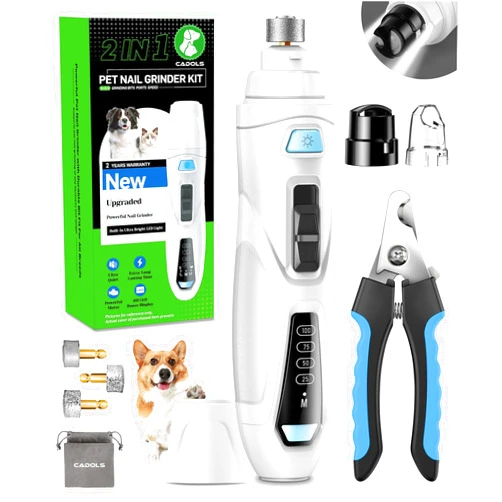 CADOLS Dog Nail Grinder Super Quiet Dog Nail Trimmers 3 Grinding Wheels 3 Speed Rechargeable Pet Nail Grinder LED Display Dog Nail Clippers Kit for Large Medium Small Dogs Cats Dog Nail File Toenail Clippers