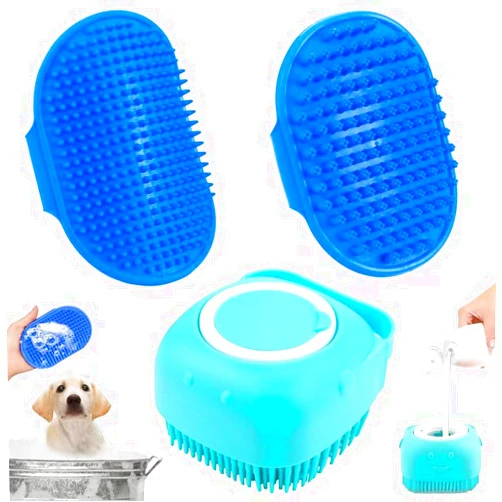 KufaerBeam 3PCS Dog Bath Brush/Dog Shampoo brush/Dog Scrubber for Bath/Pet-Dog Bath Massage Brush Scrubber with Soap Dispenser and Adjustable Ring Handle for Long Short Haired Dogs Cats Shower