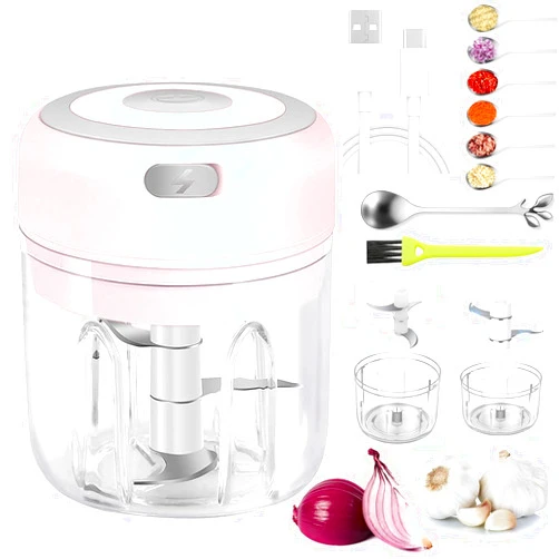 ROVIGO Electric Mini Garlic Chopper 2 Cup,Portable Cordless Food Processor, Vegetable Chopper Blender Onion Mincer,Meat Grinder with USB Charging for Chili,Pepper,Baby Food,Spice, Nuts,Herb(Pink 100+250m)