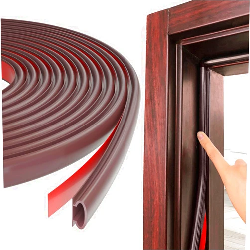 ESUFEIR 19.7Feet Door Weather Stripping Door Seal Strip,Self-Adhesive Rubber Door Insulation Weather Strip for Window and Door Soundproofing D Shape,Weatherstripping for Door Frame Gap Blocker(Brown)