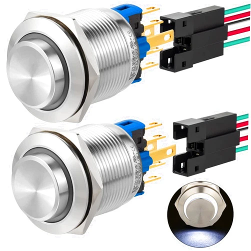 ZJWZJH UL Certified 2PCS 22mm Push Button Switch Latching High Round Waterproof IP67 On Off Stainless Steel with 110V 120V AC LED for 7/8