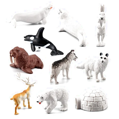 Morofme Arctic Animals Figurines Sets 10pcs Mini Arctic Animal Toy Realistic Polar Animals Figurines Plastic Tundra Deer Bear Fox Toy Tundra Animal Cake Topper for Kids Birthday Baby Shower Party