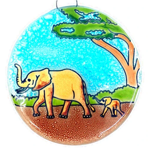 Ruth's Ethical Goods Elephant Mama + Baby Christmas Tree Ornament - Art Glass Light Catcher