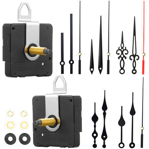 Hicarer Clock Movement Mechanism with 5 Different Pairs of Hands, High Torque Long Shaft Clock Movement Quartz Repair Parts Replacement with Hook and Paster, 32 Mm/ 1.26 Inches(2 Pieces)