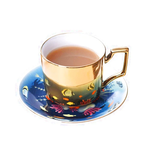 Panduo Coffee Cup Creative Coffee Cup Full Flower Reflection Mirror Cup Ceramic Electroplated Cup Saucer Tea Cup Set Gift Ceramic Coffee Cup Set (Color : D)