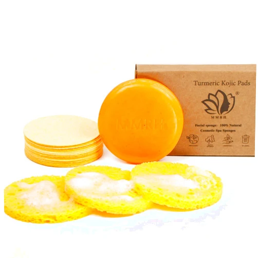 MMRH ​​20-Count Natural Compression Facial Sponges And A Piece Of Turmeric Acid Soap, Facial Cleansing Set, Exfoliate, dark spots, Fine Lines, Suitable For All Skin Types