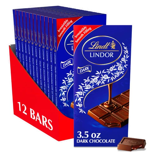 Lindt LINDOR Dark Chocolate Truffle Bar, Chocolate Candy Bar with Smooth Center, 3.5 oz. (12 Pack)