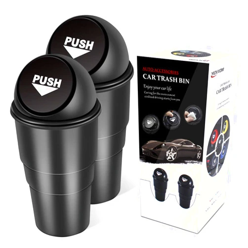 YIOVVOM Cup Holder Trash can for car with Lid, Mini Garbage Cans for Back seat Leakproof Vehicle Automotive Cup Holder Car trashcan, Small Trash Bin for Automotive Office Home Kitchen (CARH1347A)