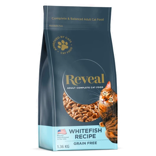 Reveal Natural Dry Cat Food, Grain and Potato Free, with Added Vitamins & Minerals, Food for Cats, Whitefish Recipe, 3 lb Bag