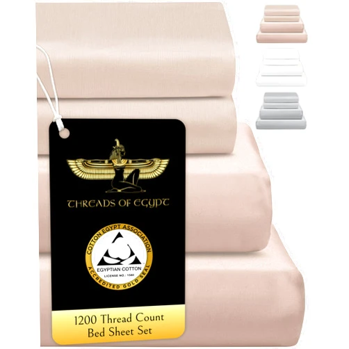 THREADS OF EGYPT 100% Egyptian Cotton Sheets Queen Size | 1200 Thread Count | CEA Gold Seal Certified | Ultra Soft | Cooling for Hot Sleepers | 18
