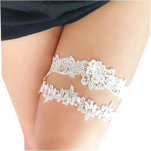 ADOVE Wedding Garters for Bride Stretch Lace Bridal Garter Sets White Flower Floral Leg Wedding Garter