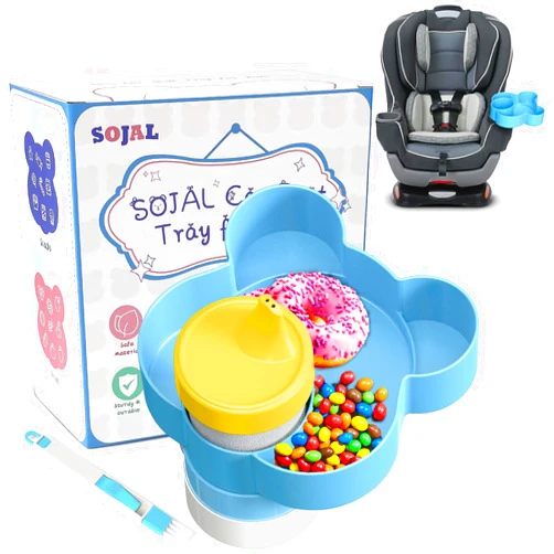 BlueOrigin Car Seat Snack Tray - Travel Tray for Kids Car Seat, Stroller, Booster and Anywhere with a Cup Holder, Toddler Road Trip Essentials Food Plate for Snacks, Toys, Entertainment (Blue)