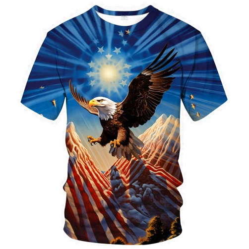 WHNBCW Funny USA Bald Eagle T-Shirt American Flag Style Graphic Tee Shirt