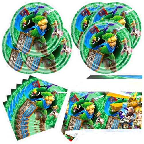 PIDHEEDQEE Party Tableware For Zelda, 20Plate 20Napkins And Tablecovers 70 * 42inch For Legend Game Birthday Party Decorate Supplies, Medium