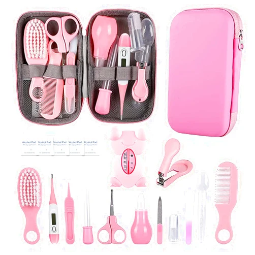 WXA Baby Grooming Kit, Infant Safety Care Set with Hair Brush Comb Nail Clipper Nasal Aspirator,Baby Essentials Kit for Newborn Girls Boys (Pink Baby Grooming kit)