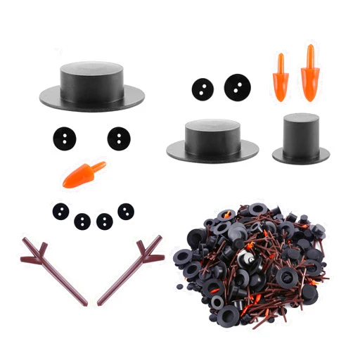 Windspeed 800pcs Christmas Snowman DIY Craft Kit Including 80 Mini Black Top Hats, 80 Carrot Snowman Noses, 160 Snowman Hands, 480 Tiny Black Buttons for Christmas DIY Snowman Crafting, Sewing, Party Supplies