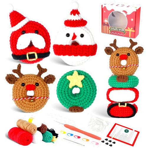 QMEAKMONY Crochet Kit for Beginners Christmas with Step-by-Step Video Tutorials Knitting Kit for Adults Crochet Kit Include Instructions and Yarns, Hook, Accessories (Donuts)