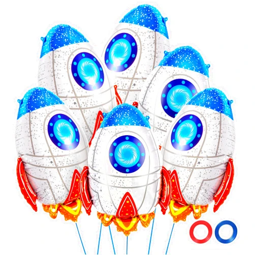 YOTHORN 6 Pcs Rocket Balloons for Kids - Blue Foil Balloons for Kids Baby Shower Universe Space Themed Birthday Party Decor