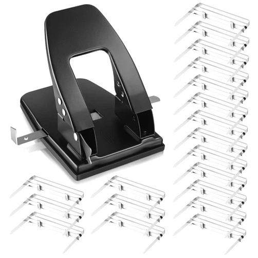 Dreyoo Heavy Duty 2 Hole Punch with 50 Paper Fasteners, Paper Two Hole Puncher and Metal Prong Fasteners Combo Set for Paper File Folder, Padded Handle, 30 Sheet Capacity