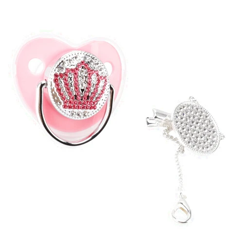 Bnineteenteam Bling Baby Pacifier Rhinestone Crown Ultra Soft Silicone Safe Infant Dummy Pacifier M Size (Pink)