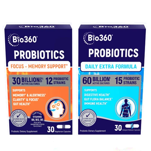 Bio360 Probiotics Bundle, Cognitive Support Formula & Daily Extra Formula, Brain Support & Gut Health Supplements, Helps Support Memory, Focus & Digestion, 2 x 30 Vegan Supplements