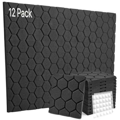 Soundsbay Sound Proof Foam Panels, Soundsbay Acoustic Panels Sound Absorbing High Density Fire Resistant, 12 Pack Soundproof Wall Panels for Gaming Room, with 60pcs Double-Side Adhesive, 12