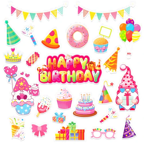 Auzesto 25 Piece Happy Birthday Decorations - Cruise Door Magnets, Cake Balloons, Gnomes, Magnetic Stickers, Car Magnets for Fridge, Metal Door, Garage Car Decor, ZS182