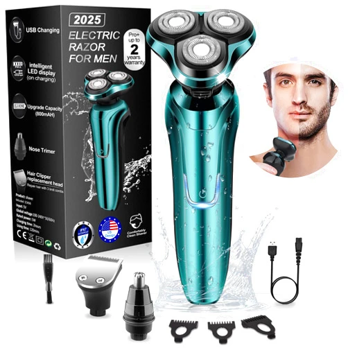 Handsomeface Electric Razor for Men, Men's Rotary Shavers, Waterproof, Wet and Dry Rechargeable Electric Shaver for Men's Faces with a Cordless and Floating Head,Portable Travel Razor,an Ideal Gift for Men