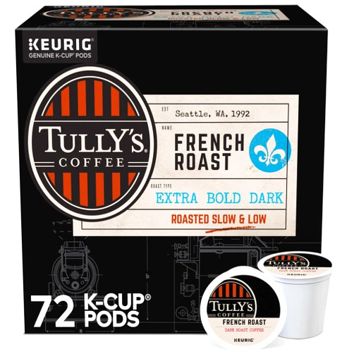 Tully's Coffee French Roast Keurig Single-Serve K-Cup Pods, Dark Roast Coffee, 72 Count