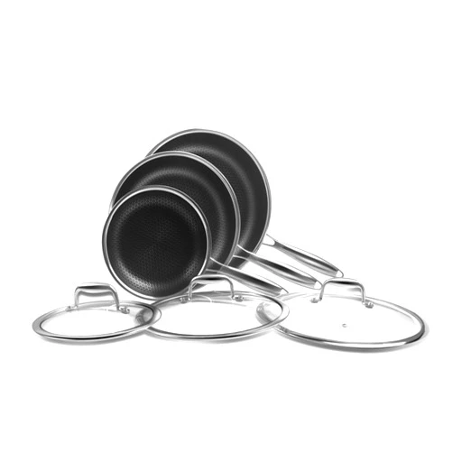 Cyrder 6-Piece Frying Pan Set, 8, 10 and 12 inch Frying Pans, Hybrid Nonstick 18/10 Stainless Pans with Lid, Even &Fast Heating, Compatible with Induction all Cooktop, Dishwasher Oven Safe, Easy Clean