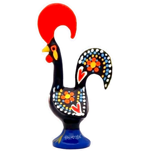 Galos 4 Inch Good Luck Portuguese Rooster Barcelos Metallic Figurine for Kitchen Decor (Black), 4 Inch Tall